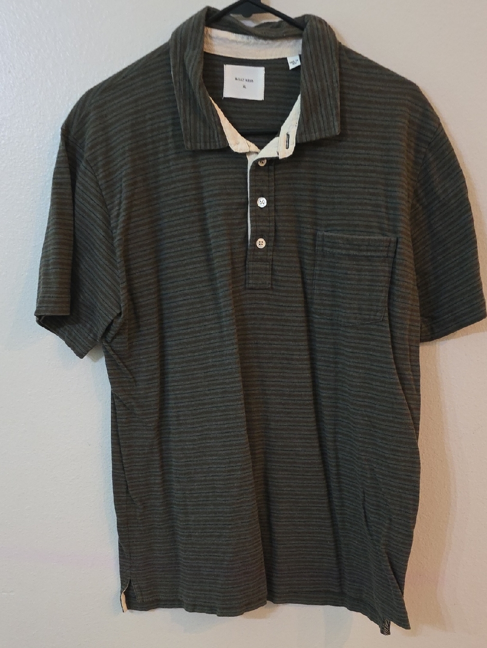 Billy Reid XL Men's Olive Striped Short Sleeve Polo